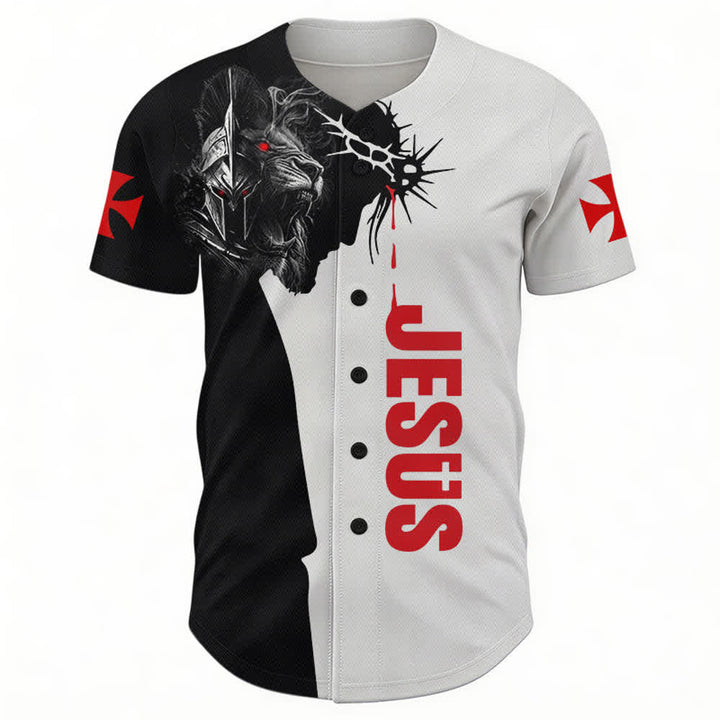 Christianartworkshop Split Tone Jesus Thorn Lion Street Baseball Jersey - image 2