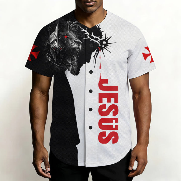 Christianartworkshop Split Tone Jesus Thorn Lion Street Baseball Jersey - image 5