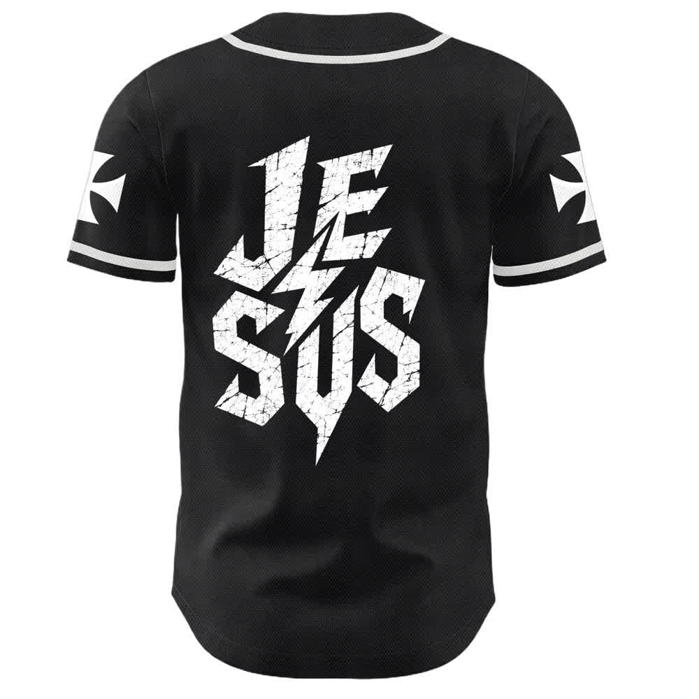 Christianartworkshop Jesus Highway To Heaven Distressed Black Baseball Jersey - image 1