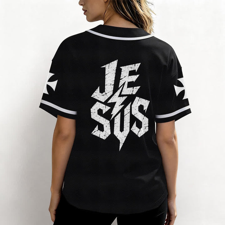 Christianartworkshop Jesus Highway To Heaven Distressed Black Baseball Jersey - image 3