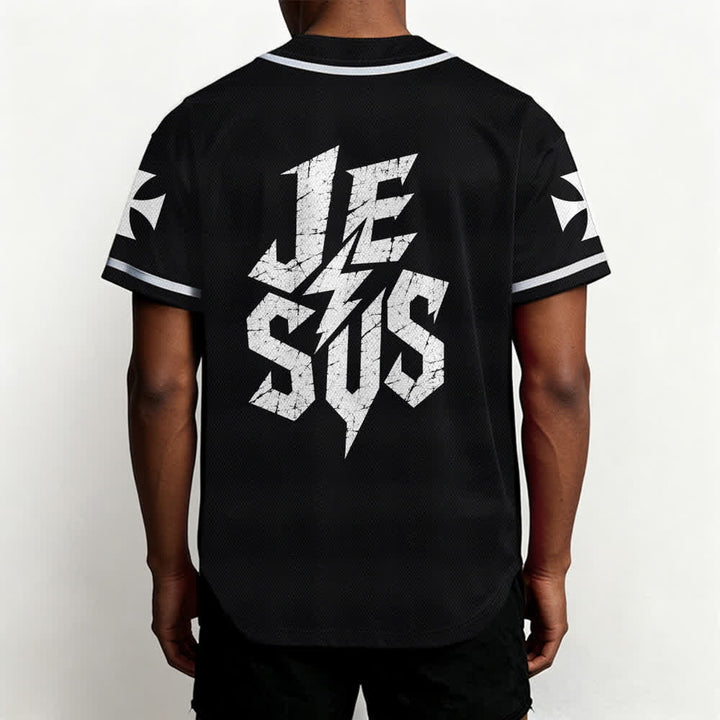 Christianartworkshop Jesus Highway To Heaven Distressed Black Baseball Jersey - image 5