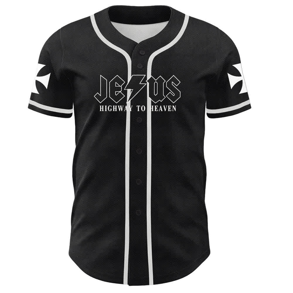 Christianartworkshop Jesus Highway To Heaven Distressed Black Baseball Jersey - image 2