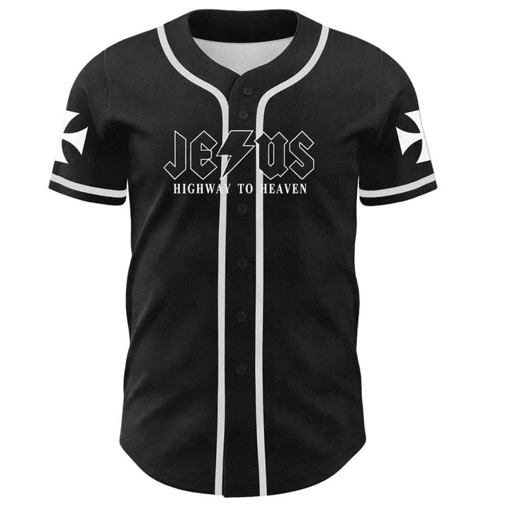 Christianartworkshop Jesus Highway To Heaven Distressed Black Baseball Jersey - image 2