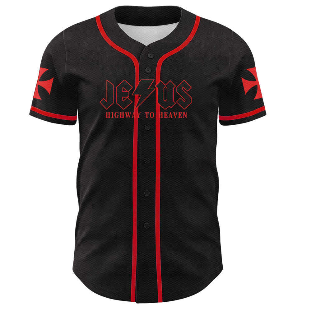 Christianartworkshop Jesus Highway To Heaven Distressed Black Baseball Jersey - image 9