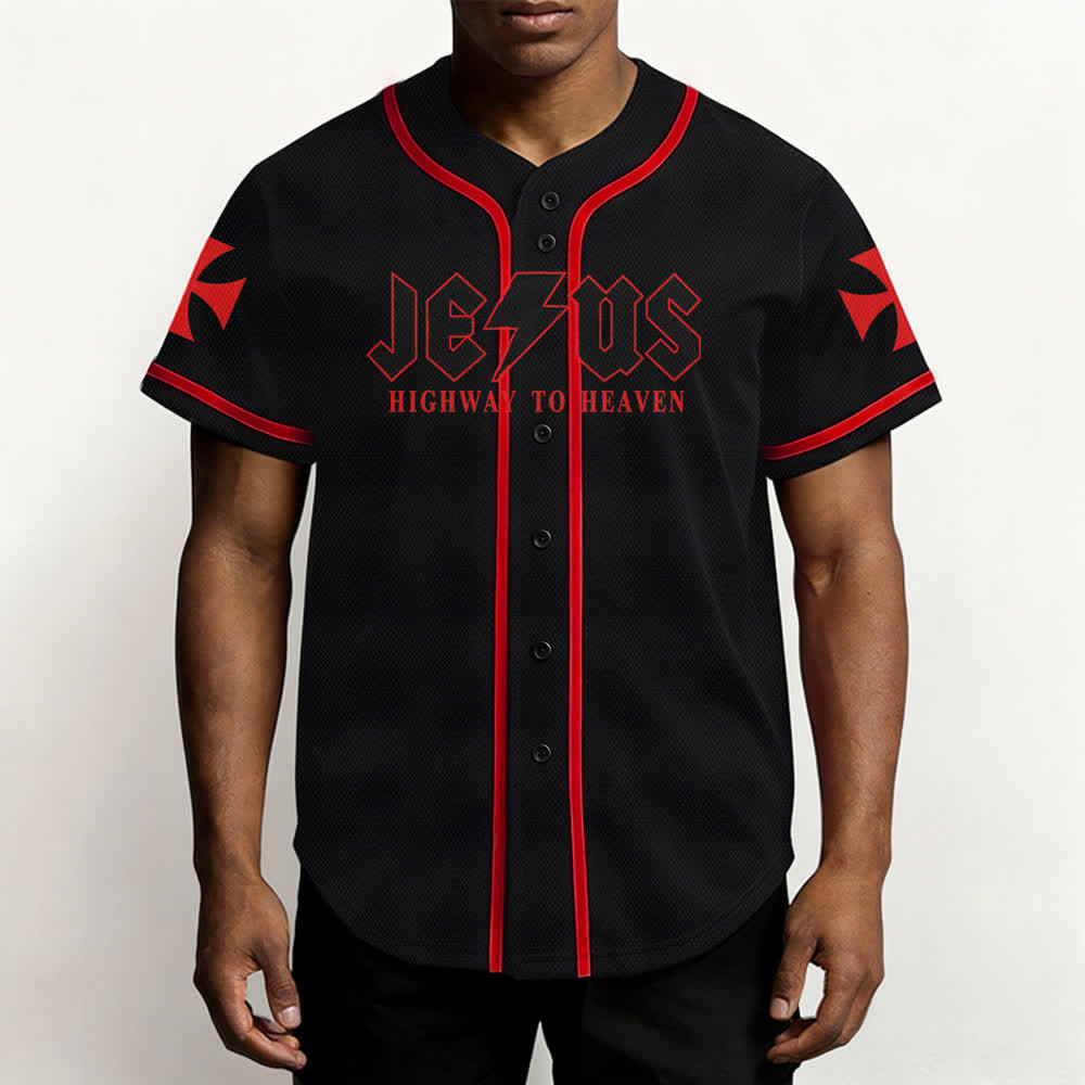 Christianartworkshop Jesus Highway To Heaven Distressed Black Baseball Jersey - image 13
