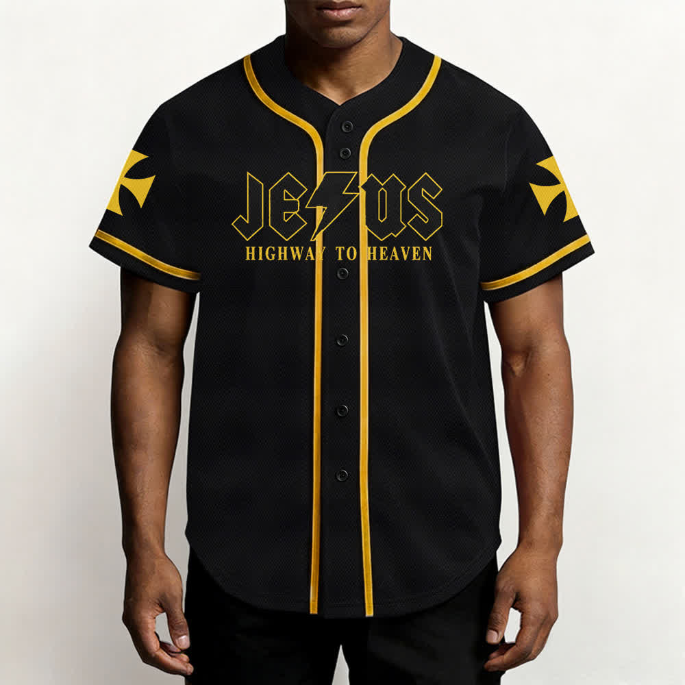 Christianartworkshop Jesus Highway To Heaven Distressed Black Baseball Jersey - image 20