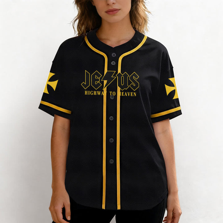 Christianartworkshop Jesus Highway To Heaven Distressed Black Baseball Jersey - image 18