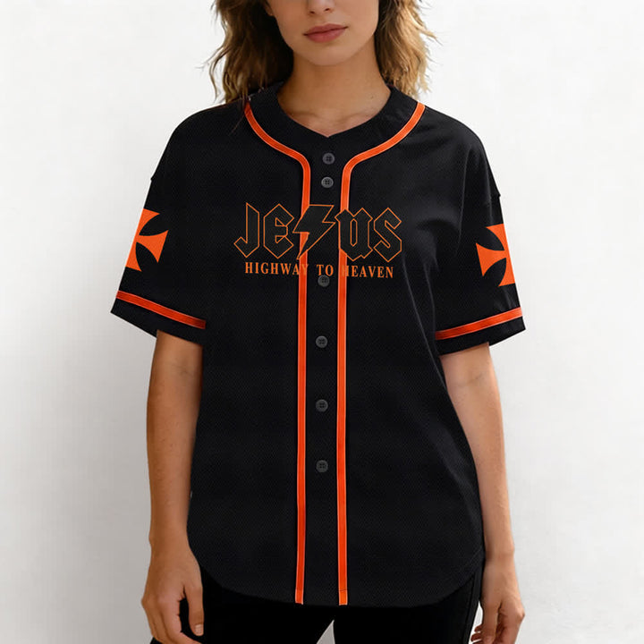 Christianartworkshop Jesus Highway To Heaven Distressed Black Baseball Jersey - image 25