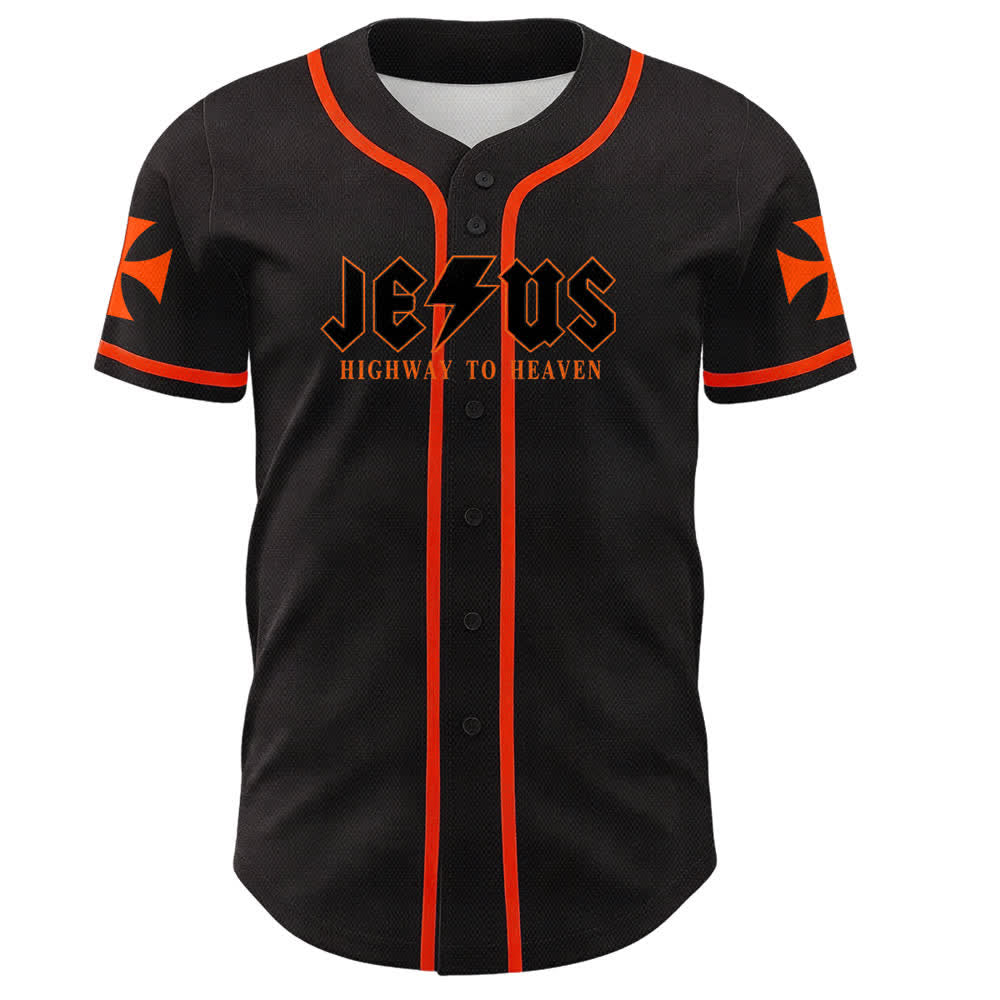 Christianartworkshop Jesus Highway To Heaven Distressed Black Baseball Jersey - image 23