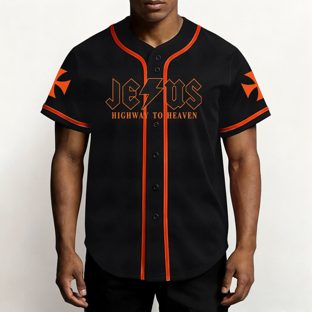 Christianartworkshop Jesus Highway To Heaven Distressed Black Baseball Jersey - image 27