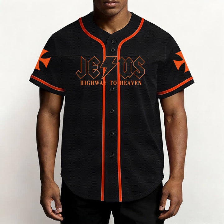 Christianartworkshop Jesus Highway To Heaven Distressed Black Baseball Jersey - image 27