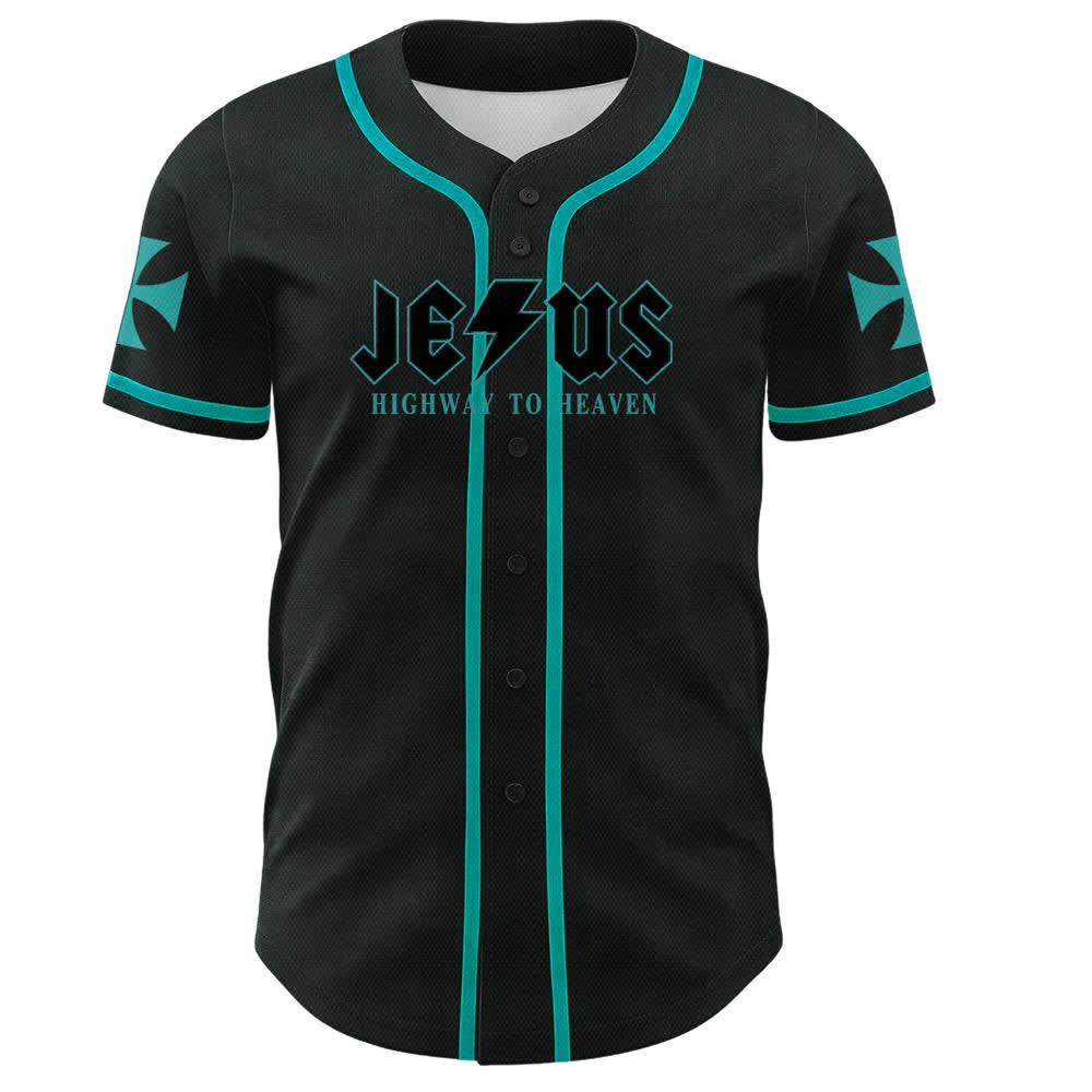 Christianartworkshop Jesus Highway To Heaven Distressed Black Baseball Jersey - image 30