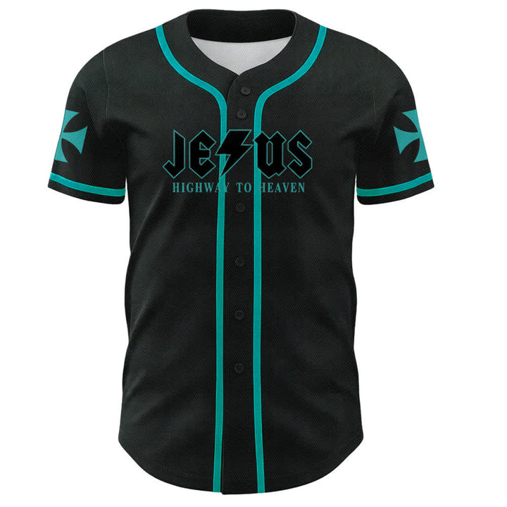 Christianartworkshop Jesus Highway To Heaven Distressed Black Baseball Jersey - image 30