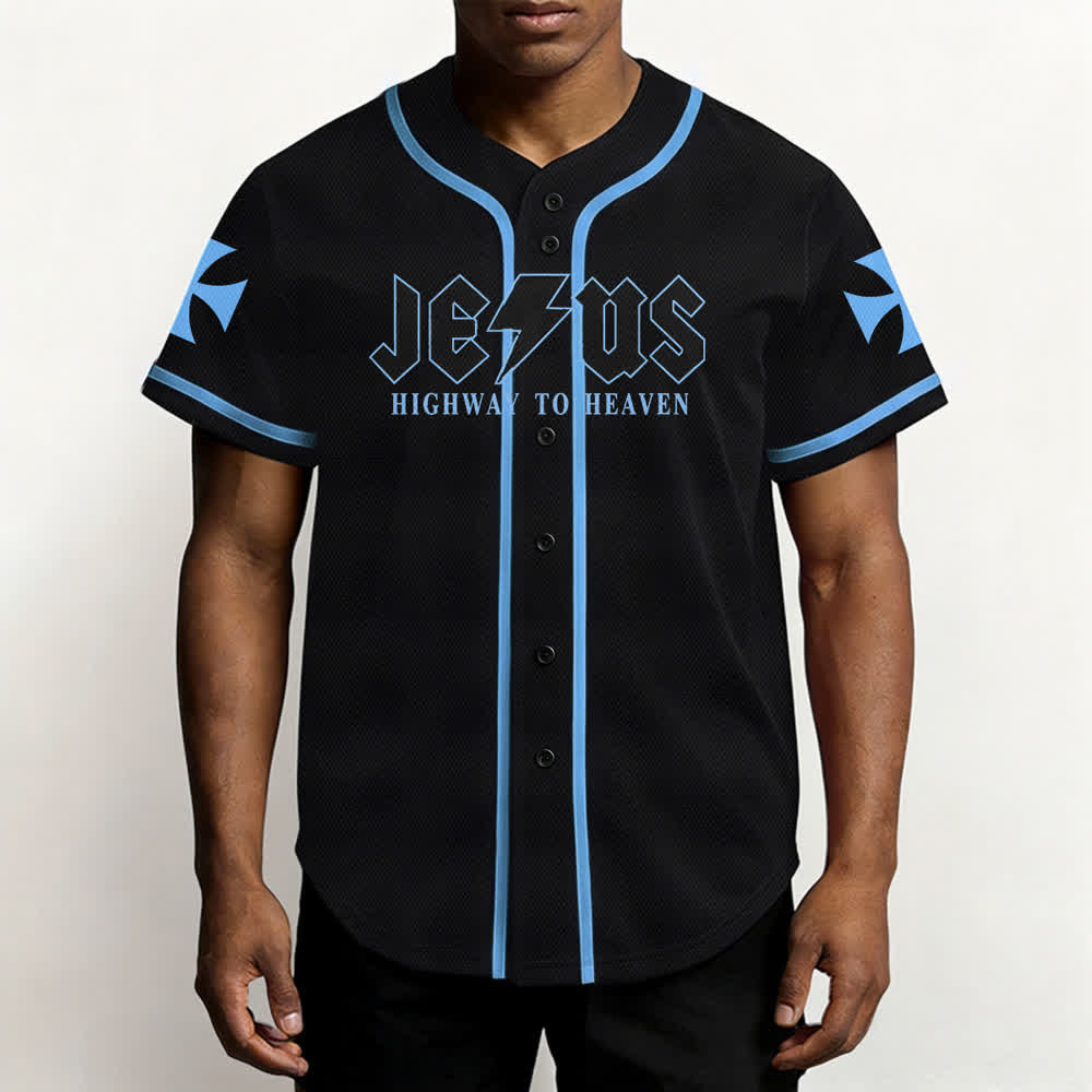 Christianartworkshop Jesus Highway To Heaven Distressed Black Baseball Jersey - image 41