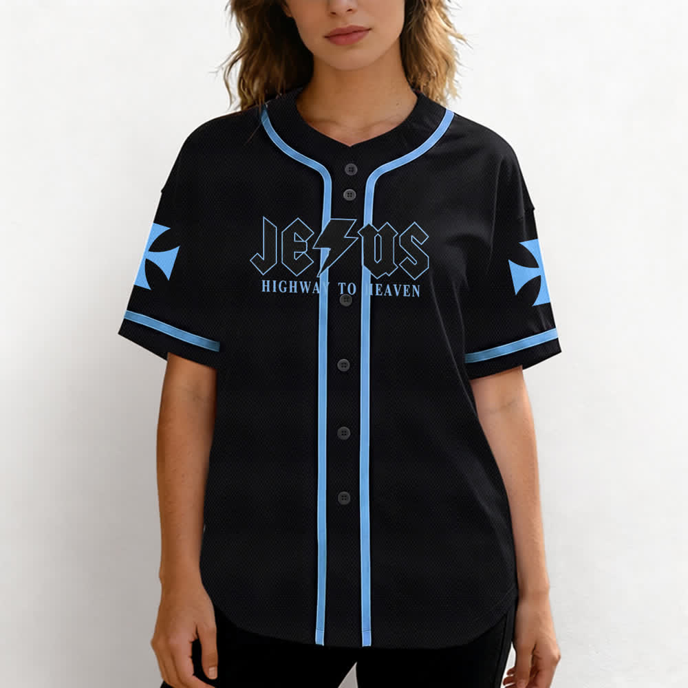 Christianartworkshop Jesus Highway To Heaven Distressed Black Baseball Jersey - image 39
