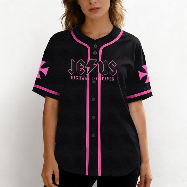 Christianartworkshop Jesus Highway To Heaven Distressed Black Baseball Jersey - image 46