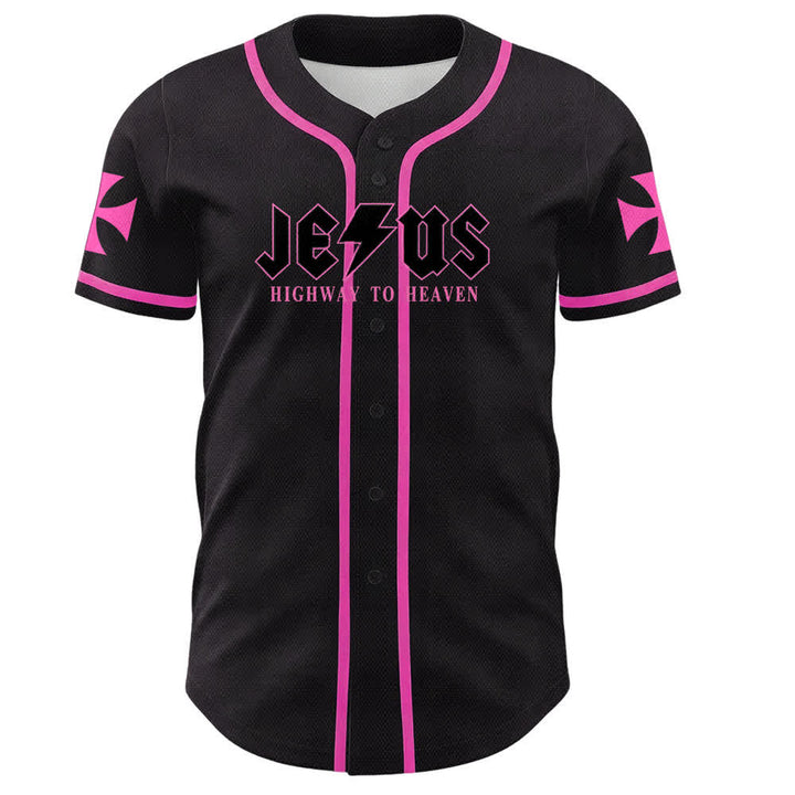 Christianartworkshop Jesus Highway To Heaven Distressed Black Baseball Jersey - image 44