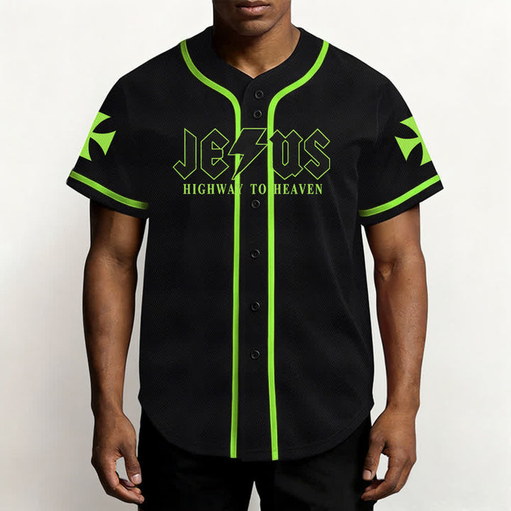 Christianartworkshop Jesus Highway To Heaven Distressed Black Baseball Jersey - image 55