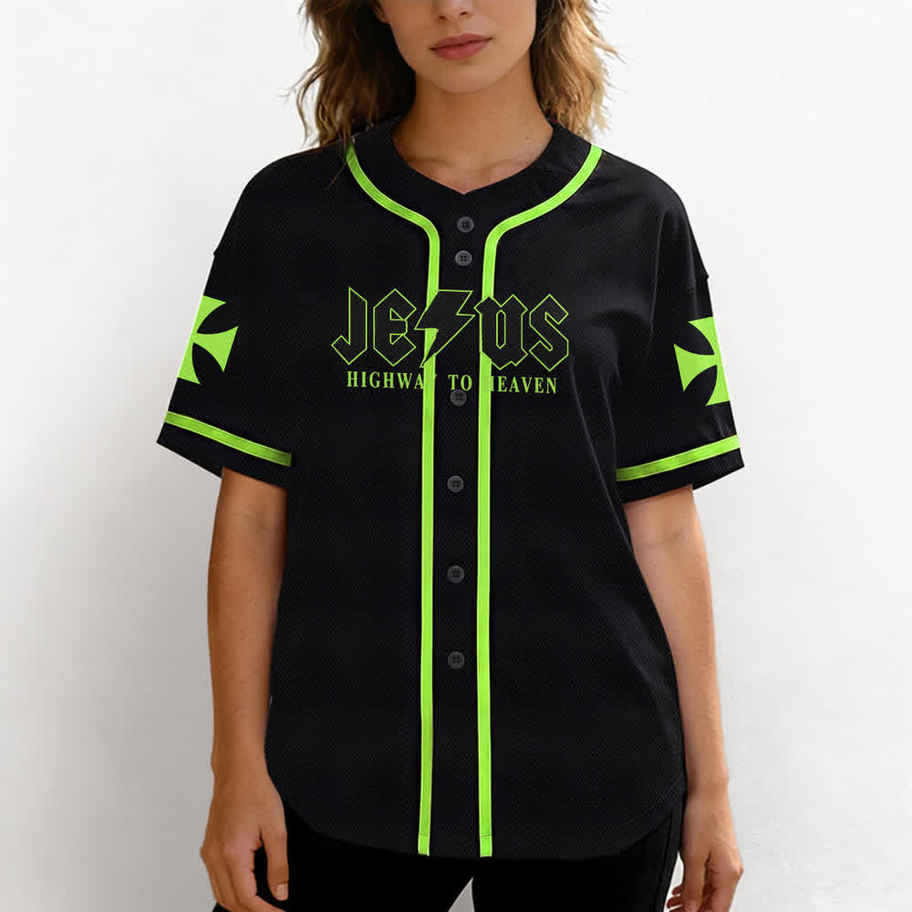 Christianartworkshop Jesus Highway To Heaven Distressed Black Baseball Jersey - image 53