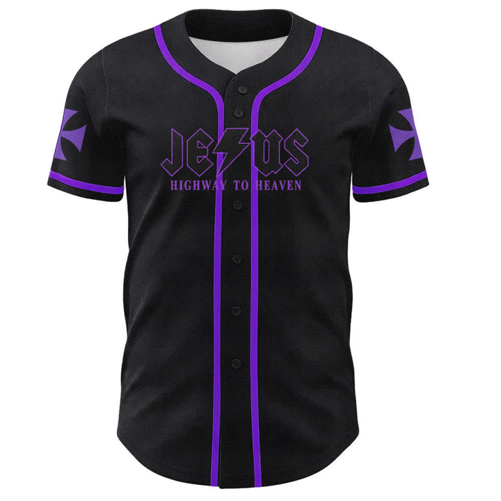 Christianartworkshop Jesus Highway To Heaven Distressed Black Baseball Jersey - image 58