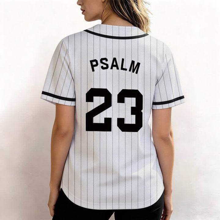 Christianartworkshop Psalm 23 Pinstripe Varsity Button Up Baseball Jersey - image 3
