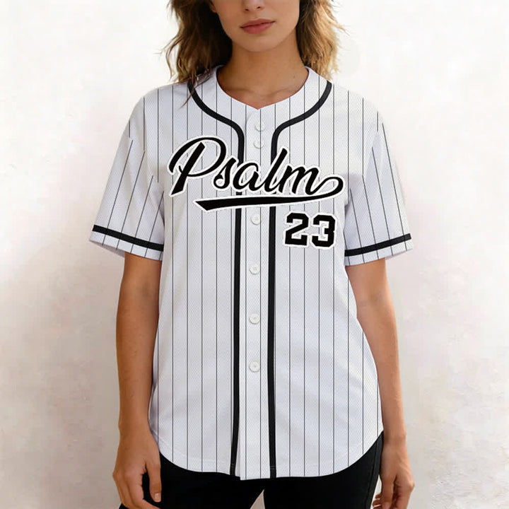 Christianartworkshop Psalm 23 Pinstripe Varsity Button Up Baseball Jersey - image 4