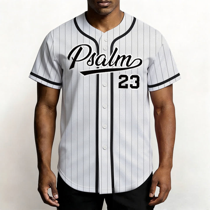 Christianartworkshop Psalm 23 Pinstripe Varsity Button Up Baseball Jersey - image 6