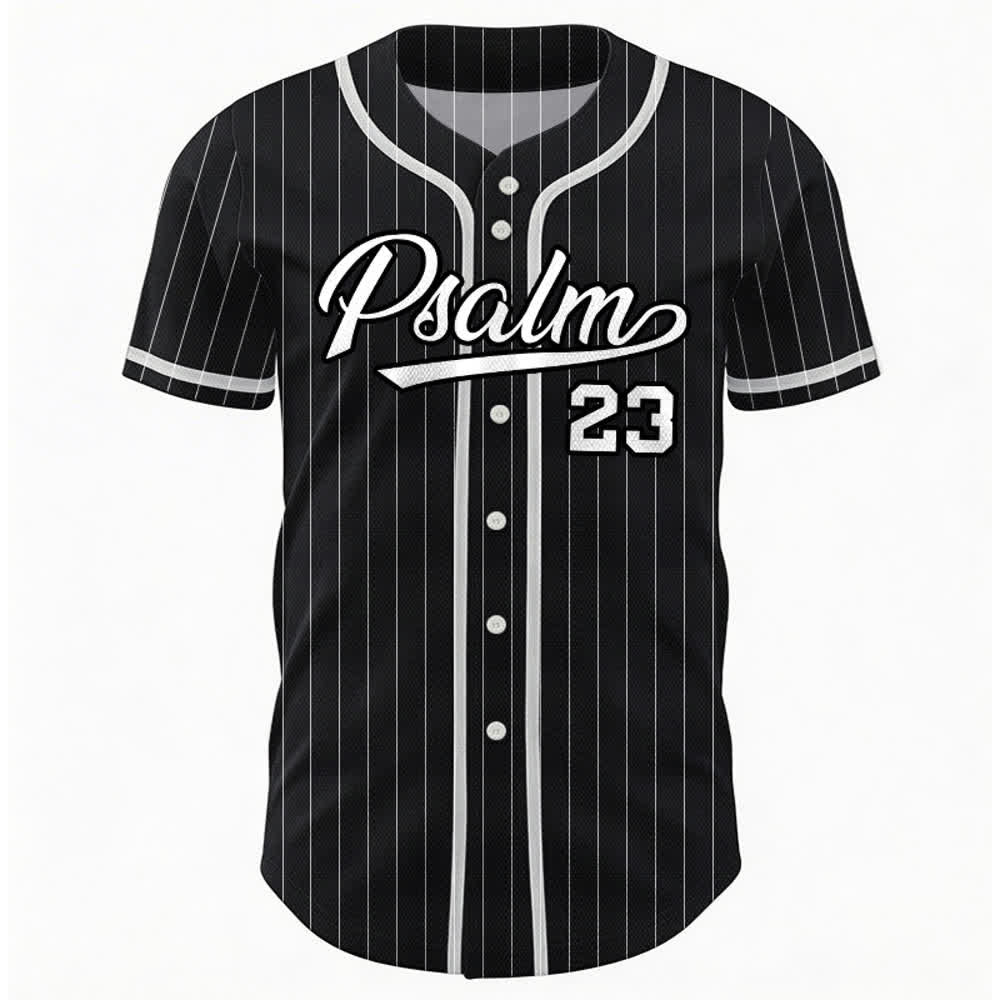 Christianartworkshop Psalm 23 Pinstripe Varsity Button Up Baseball Jersey - image 9