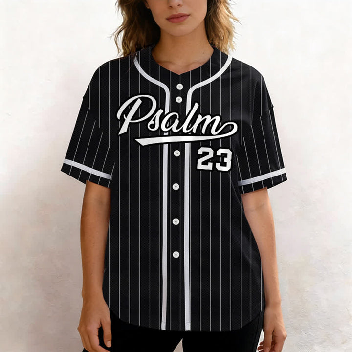 Christianartworkshop Psalm 23 Pinstripe Varsity Button Up Baseball Jersey - image 13