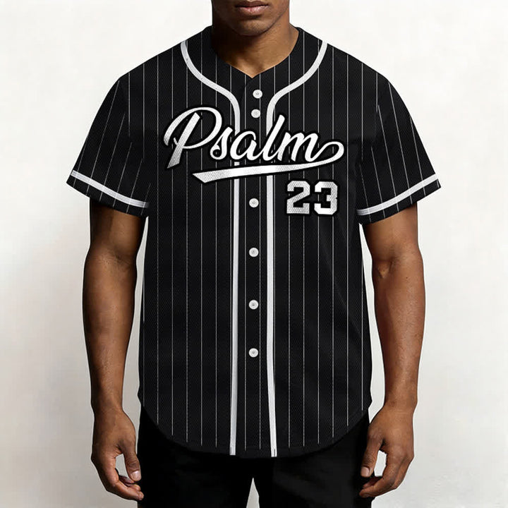 Christianartworkshop Psalm 23 Pinstripe Varsity Button Up Baseball Jersey - image 11