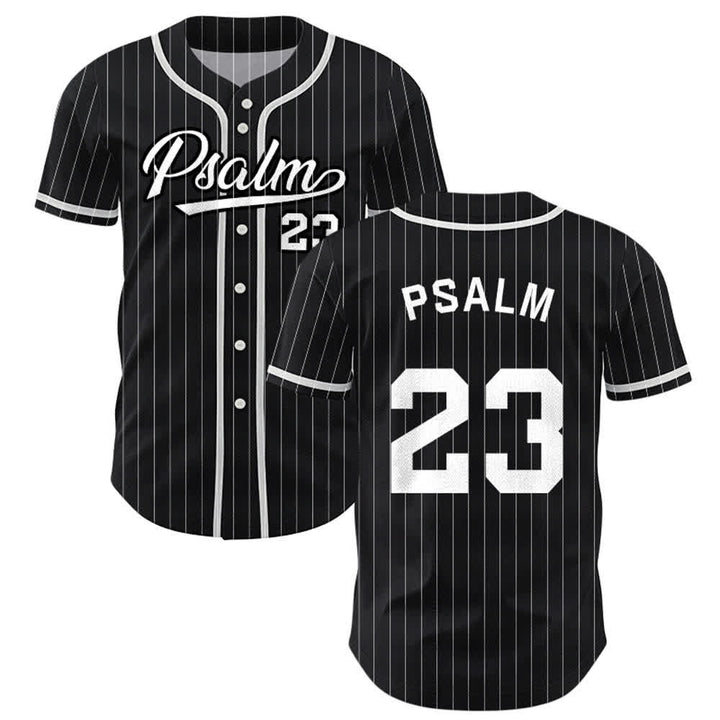 Christianartworkshop Psalm 23 Pinstripe Varsity Button Up Baseball Jersey - Black - 5XL - image 7