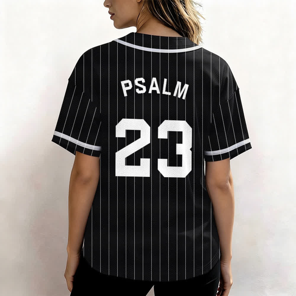 Christianartworkshop Psalm 23 Pinstripe Varsity Button Up Baseball Jersey - image 12