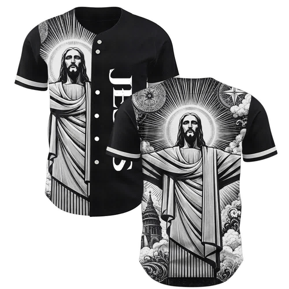 Christianartworkshop Monochrome Jesus Halo Street Baseball Jersey - 5XL - image 0
