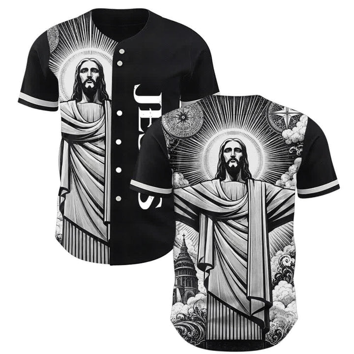 Christianartworkshop Monochrome Jesus Halo Street Baseball Jersey - 5XL - image 0
