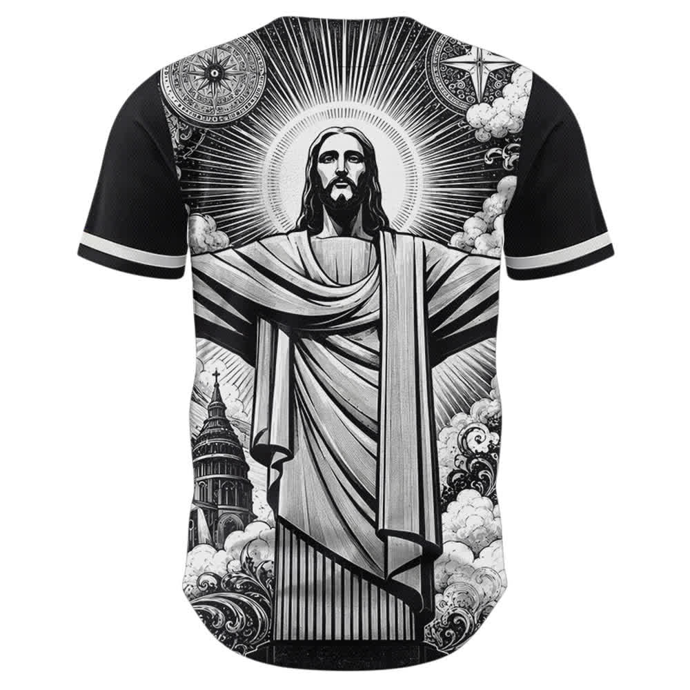 Christianartworkshop Monochrome Jesus Halo Street Baseball Jersey - image 1