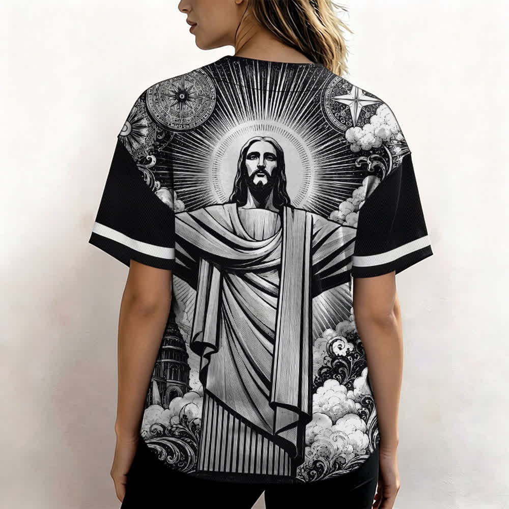 Christianartworkshop Monochrome Jesus Halo Street Baseball Jersey - image 3