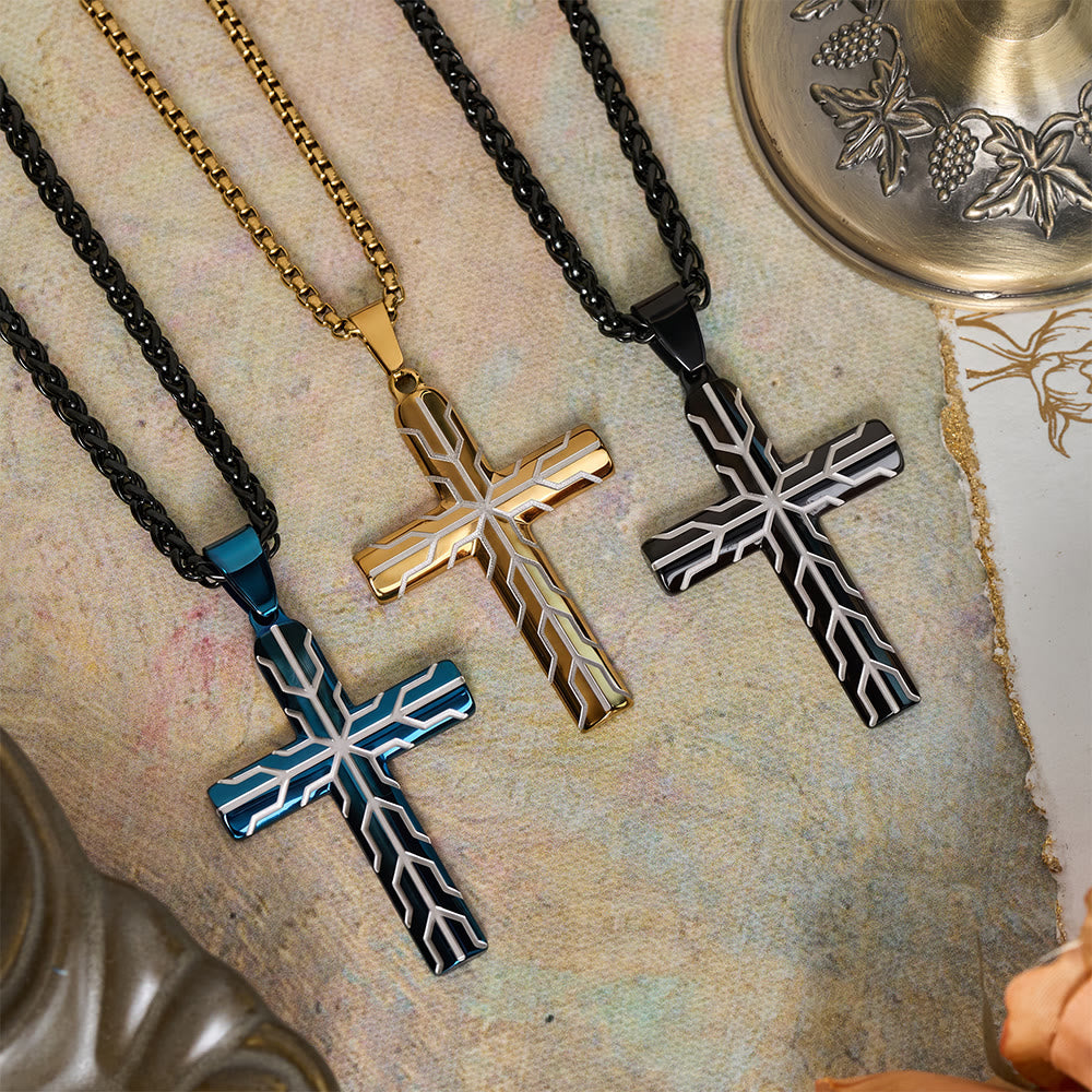 FREE Today: Gloss Golden & Blue Lightning Pattern Engraved Cross Pendant Necklace: Timeless Emblem of Gentle Heavenly Guardianship - image 2