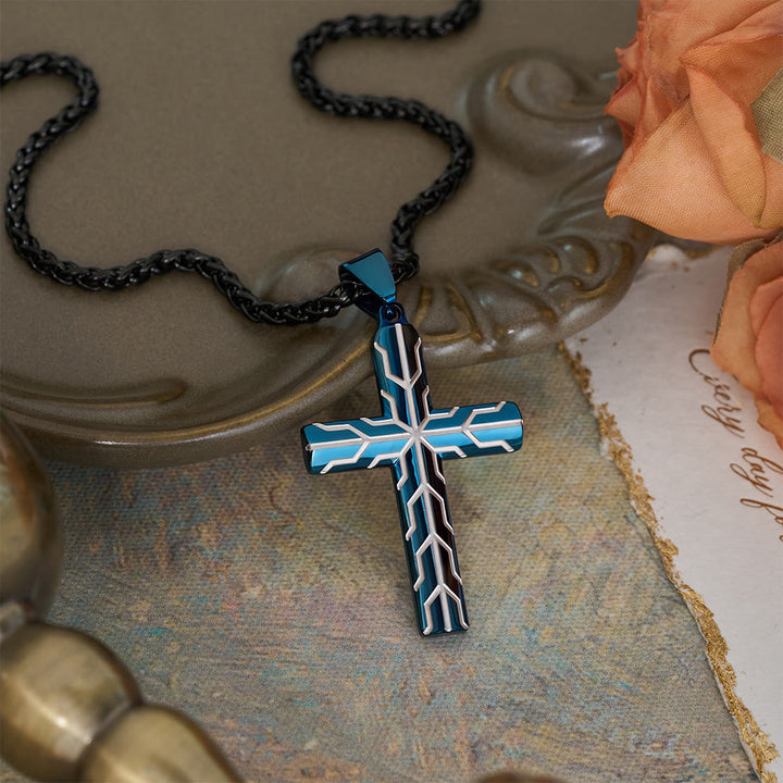 FREE Today: Gloss Golden & Blue Lightning Pattern Engraved Cross Pendant Necklace: Timeless Emblem of Gentle Heavenly Guardianship - Blue - image 5