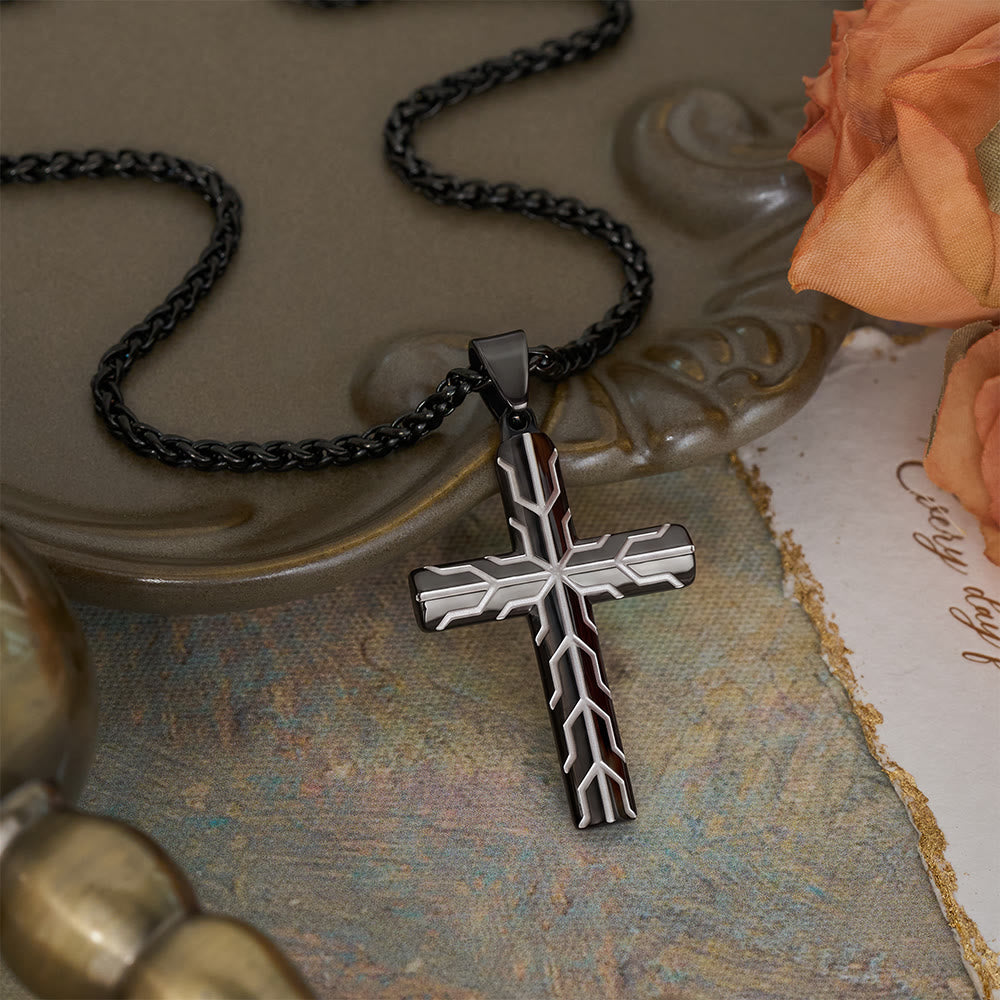 FREE Today: Gloss Golden & Blue Lightning Pattern Engraved Cross Pendant Necklace: Timeless Emblem of Gentle Heavenly Guardianship - Black - image 11