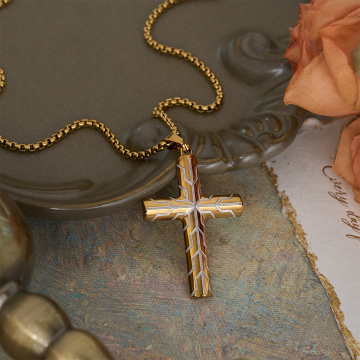 Christianartworkshop Gloss Golden & Blue Lightning Pattern Engraved Cross Pendant Necklace: Timeless Emblem of Gentle Heavenly Guardianship - image 3