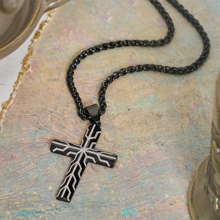 Christianartworkshop Gloss Golden & Blue Lightning Pattern Engraved Cross Pendant Necklace: Timeless Emblem of Gentle Heavenly Guardianship - image 13