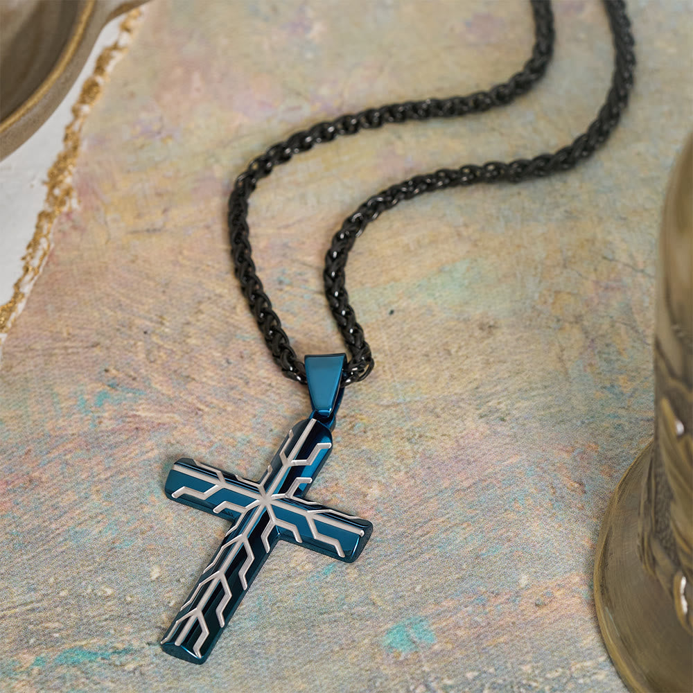 Christianartworkshop Gloss Golden & Blue Lightning Pattern Engraved Cross Pendant Necklace: Timeless Emblem of Gentle Heavenly Guardianship - image 6