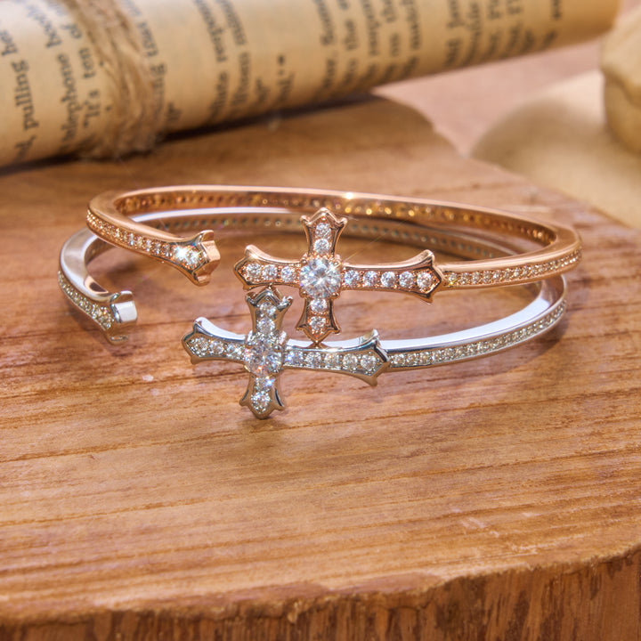 Christianartworkshop Slim Paved Stone Cross Cuff Bangle: Emblem of Soft Divine Serenity - image 0