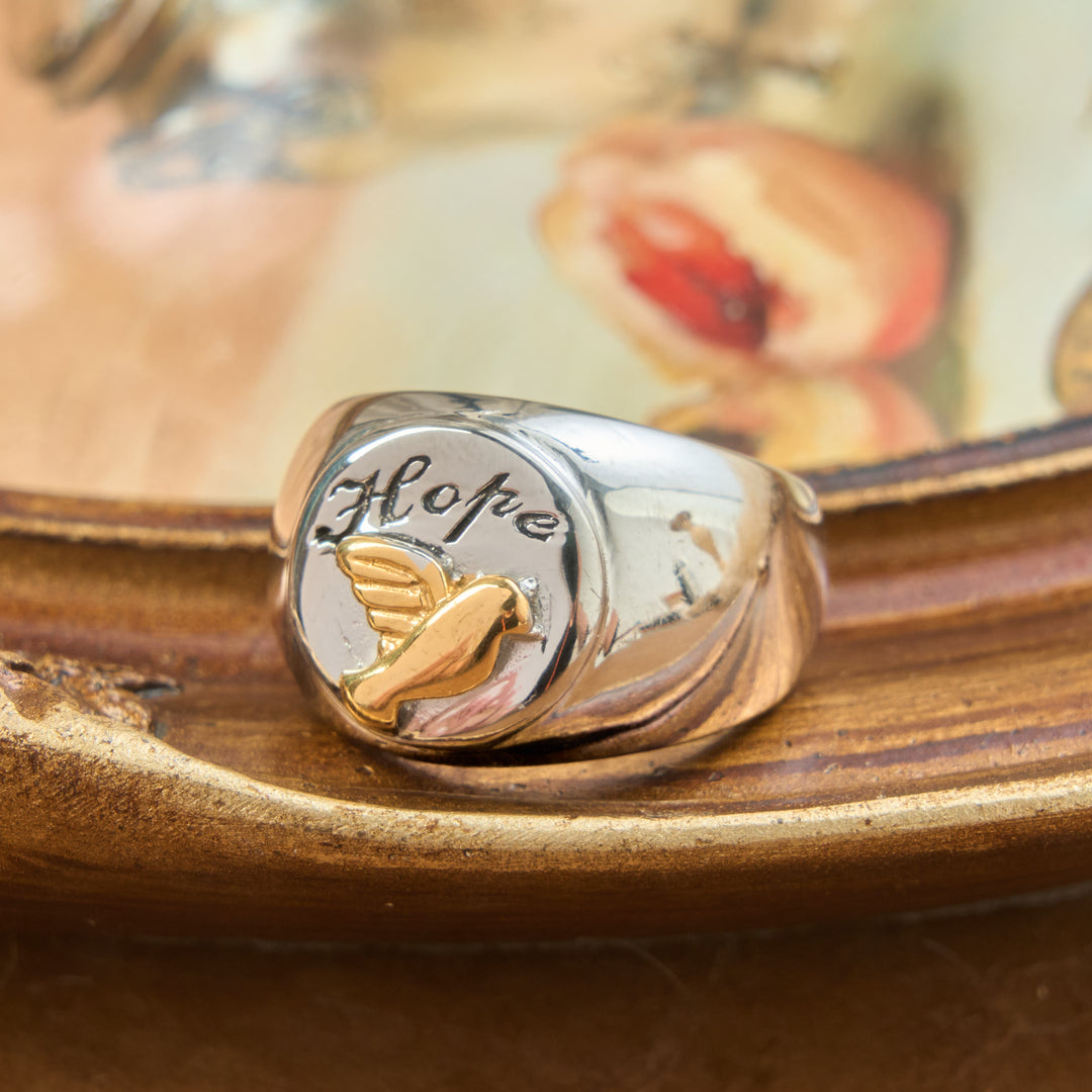 Christianartworkshop Relief Motif Signet Ring Cross And Dove Charms: Emblem of Serene Divine Inspiration - image 4