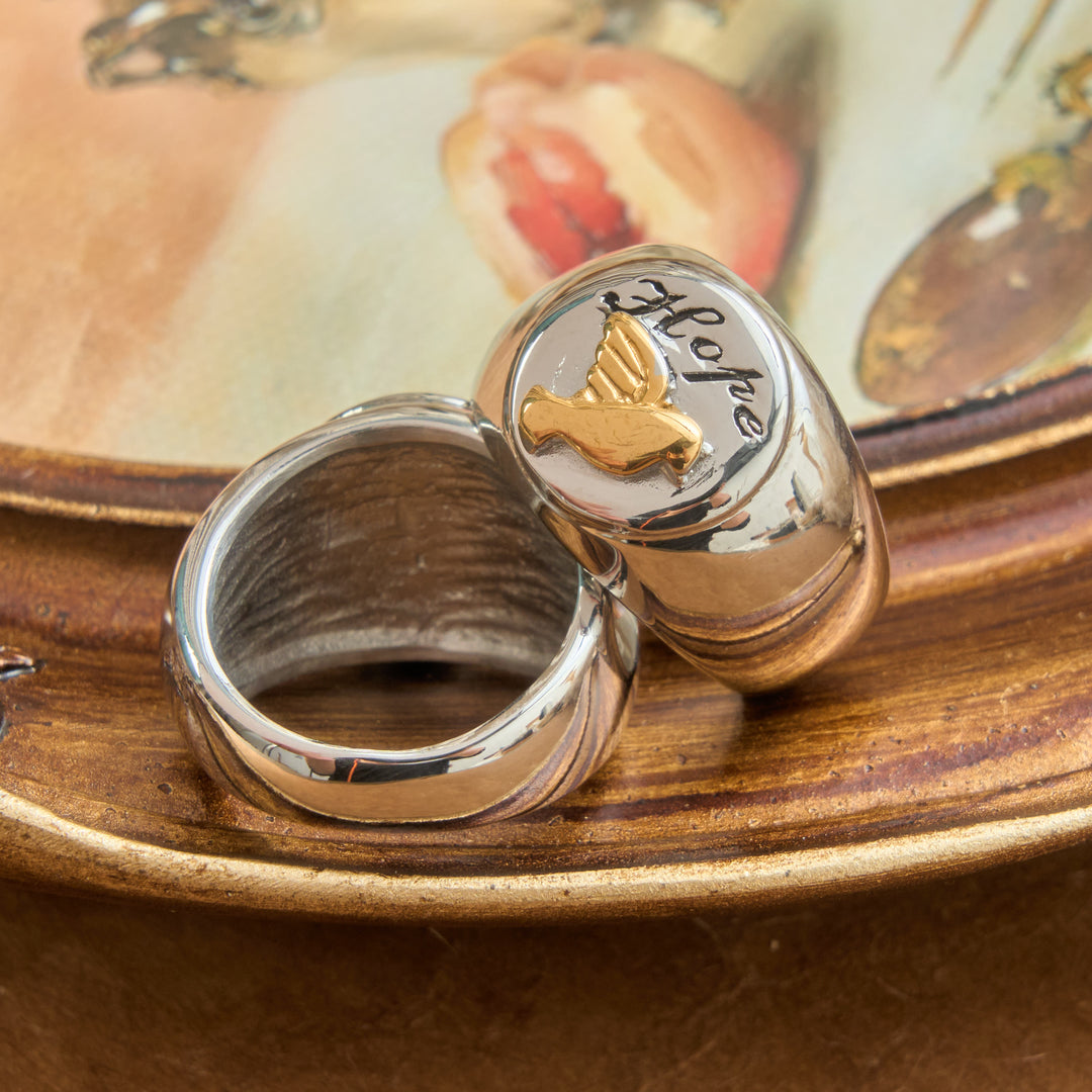 Christianartworkshop Relief Motif Signet Ring Cross And Dove Charms: Emblem of Serene Divine Inspiration - Dove - US 12 - image 3