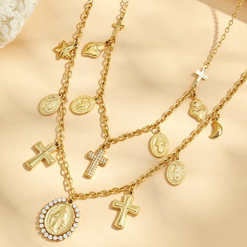 Christianartworkshop Vintage Mary & Cross Charm Choker Necklace: Emblem of Soft Sacred Radiance - image 0
