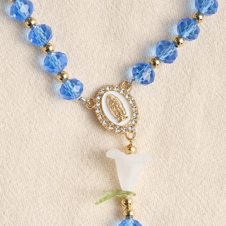 FREE Today: Translucent Blue Glass Lily Rosary With Pearl‑Adorned Cross: Emblem Of Pure Heavenly Serenity - image 6