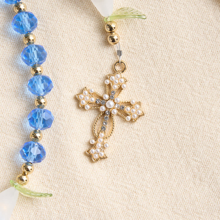 FREE Today: Translucent Blue Glass Lily Rosary With Pearl‑Adorned Cross: Emblem Of Pure Heavenly Serenity - image 7