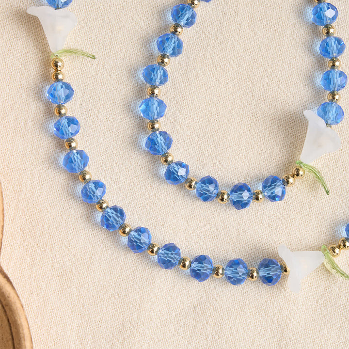 Christianartworkshop Translucent Blue Glass Lily Rosary With Pearl‑Adorned Cross: Emblem Of Pure Heavenly Serenity - image 5