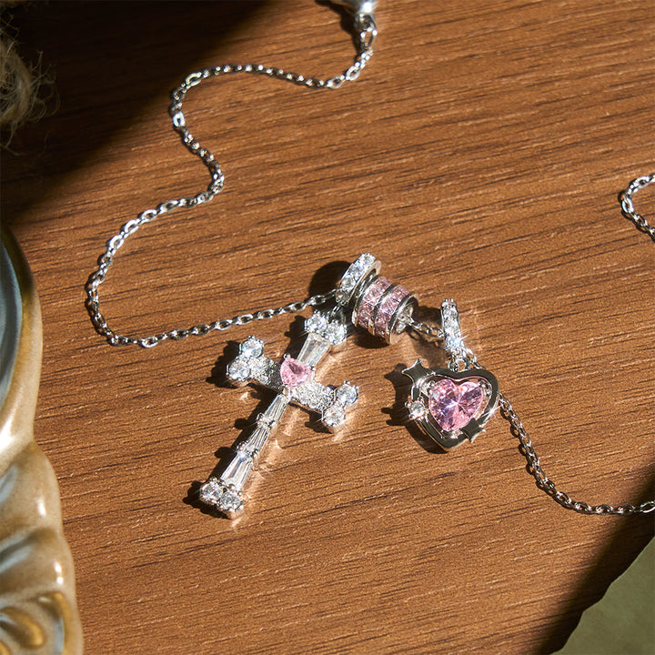Christianartworkshop Delicate Paved Crystal Cross Necklace: Emblem of Quiet Celestial Safeguard - Silver Cross & Heart - image 5